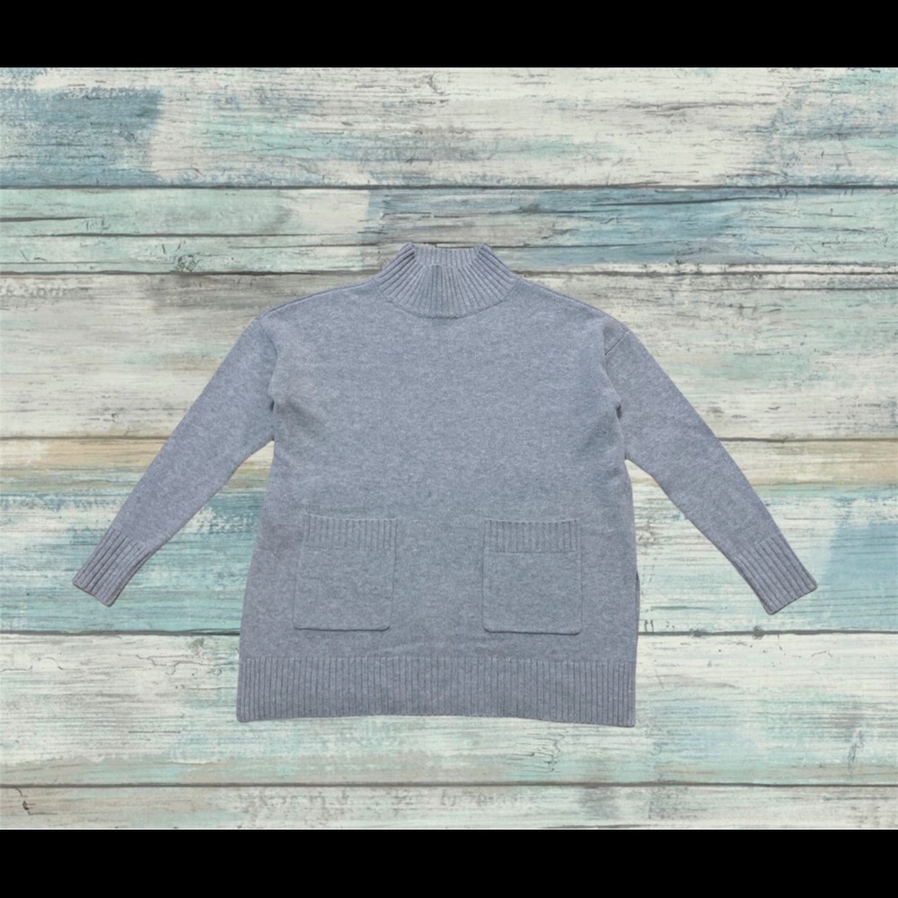 WOMENS XSMALL Gray Ann Taylor with Cashmere Split Hem Mock Neck Sweater